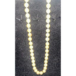 G Silver Classic Hand Knotted Glass Pearl Necklace with Fancy Silver Fishhook